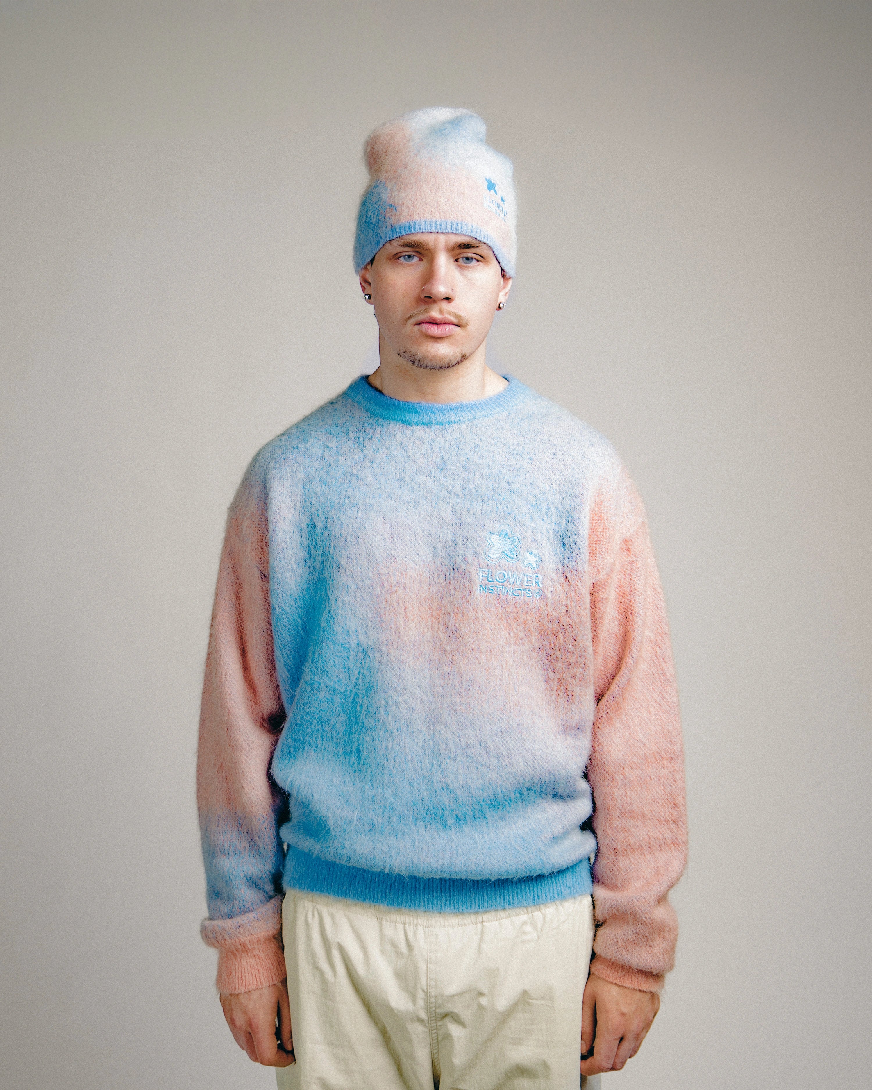 Mohair Crewneck Pink & Blue